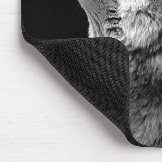 BW Wolf Howling at Moon マウスパッド (コーナー)