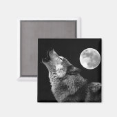 BW Wolf Howling at Moon マグネット (正面/裏面)