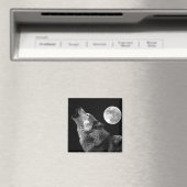 BW Wolf Howling at Moon マグネット (インサイチュ (食洗機))