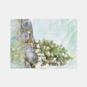 BWCAカヌーの国の水彩岩の上の木々 フリースブランケット (正面(横))