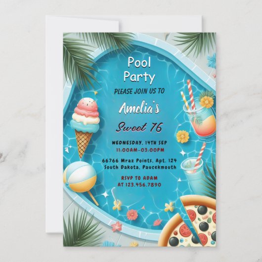 By Boyおもしろい10代のアダルトプールパーティースウィート16誕生日 招待状 (正面)