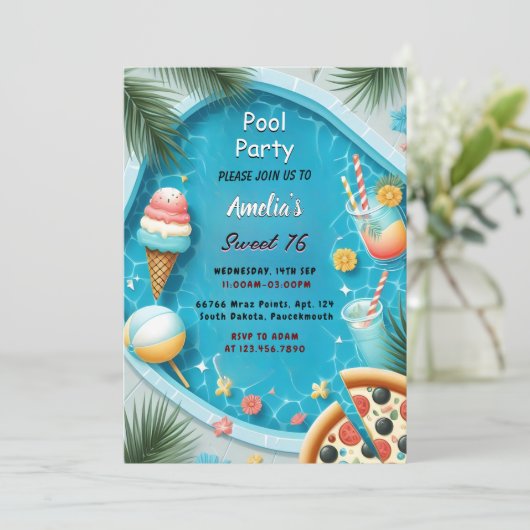 By Boyおもしろい10代のアダルトプールパーティースウィート16誕生日 招待状 (スタンド正面)