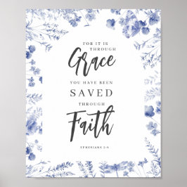 By Grace, Through Faith Ephesians 2:8 Chinoiserie ポスター