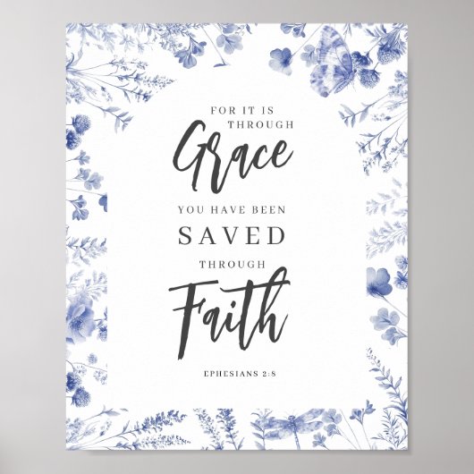 By Grace, Through Faith Ephesians 2:8 Chinoiserie ポスター (正面)