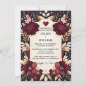 By Maroon伝統的秋カップルBurgundy 結婚's 招待状 (正面)