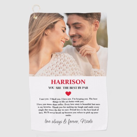 BY PARの最高の赤いハートメッセージの写真 ゴルフタオル (正面)