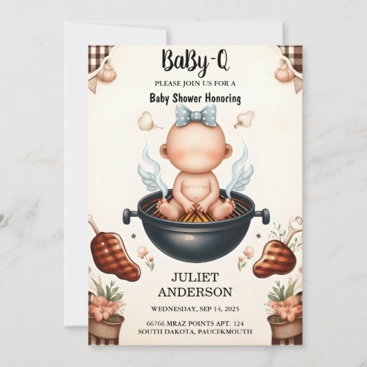 By Plaid Babyqおもしろいフードステーキビーフバーベビーシャワー 招待状 (正面)