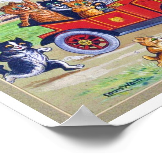 By Road & Rail in Catland, Louis Wain ポスター (角)