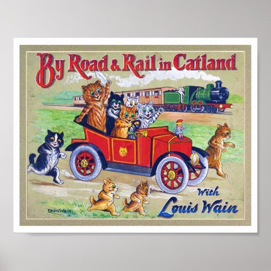 By Road & Rail in Catland, Louis Wain ポスター (正面)