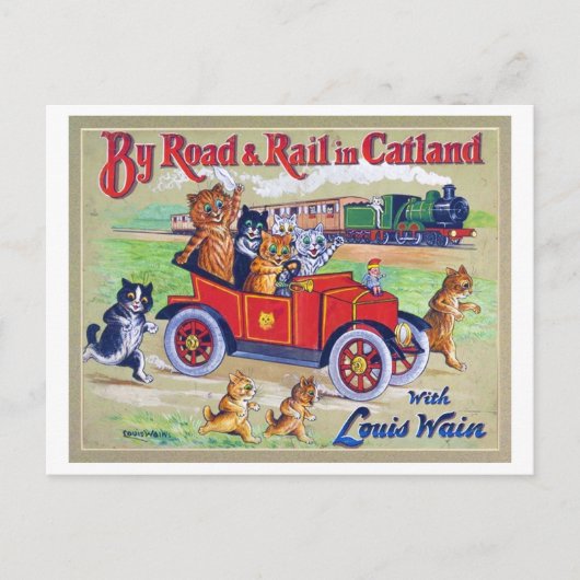 By Road & Rail in Catland, Louis Wain ポストカード (正面)