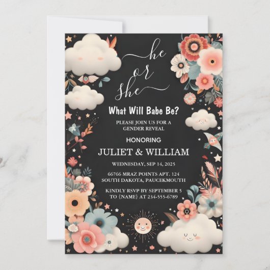 By Stashおもしろいクラウドファミリースペインのによる性別の表示 招待状 (正面)