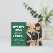 Bye Bye 2024 Hello 2025ミニマルモダンリスト写真 シーズンポストカード (スタンド正面)