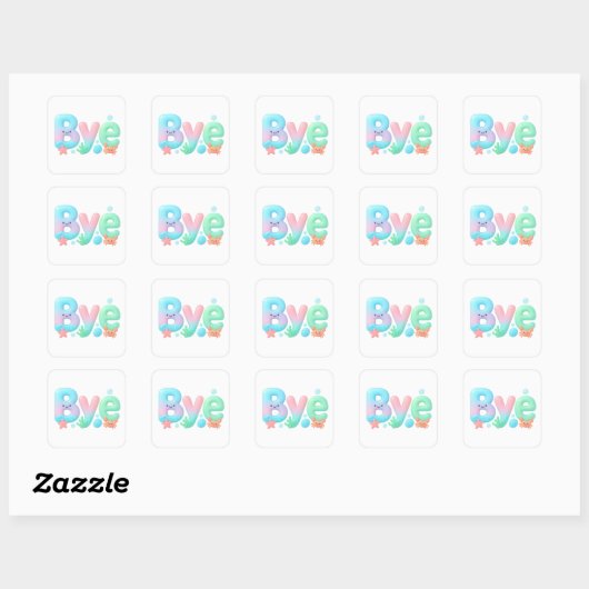 Bye Glossy Pastel Ocean Text スクエアシール (シート)