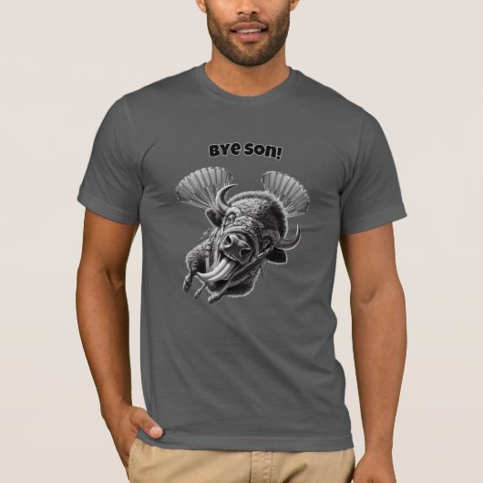“Bye, Son!” Skydiving Bison Pun – Funny Animal Tシャツ (正面)