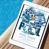 BYOプールサマー パーティー ブルーターコイズ ウォーターカラー 招待状