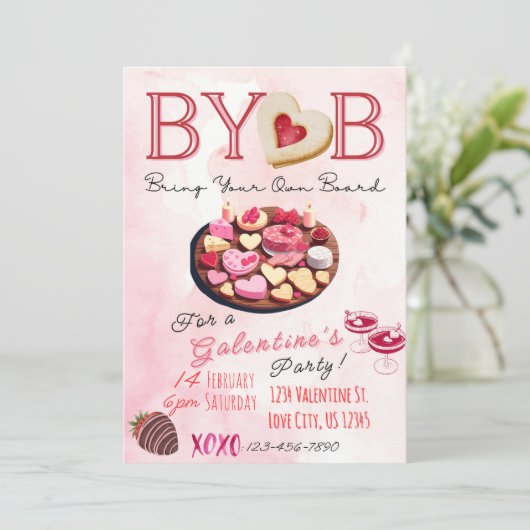 BYOBシャルキュテリーボードガレンティンのパーティー招待状 招待状 (スタンド正面)