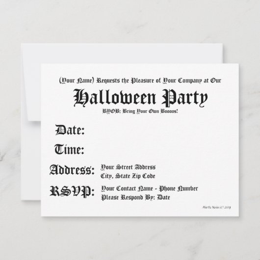 BYOB: ブーイングのハロウィンのあなた自身の招待状を持って来て下さい 招待状 (裏面)