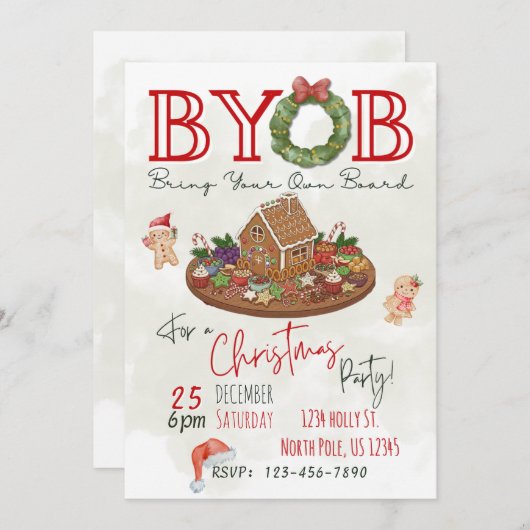 BYOB Charcuterie Board Christmas Party Invite 招待状 (正面/裏面)