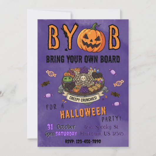 BYOB Charcuterie Board Halloween Party Invite 招待状 (正面)