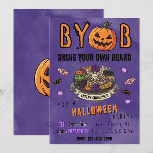 BYOB Charcuterie Board Halloween Party Invite 招待状 (正面/裏面)