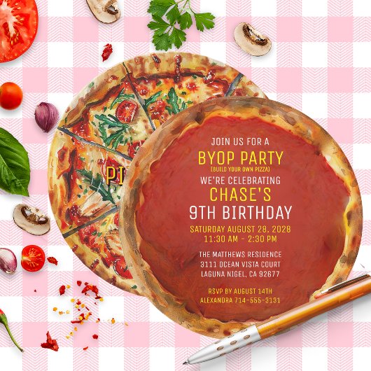 BYOP Build Your Own Pizza Custom Birthday Party  招待状