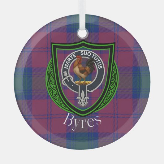 Byres Scottish Clan Tartan & Crest ガラスオーナメント (正面)