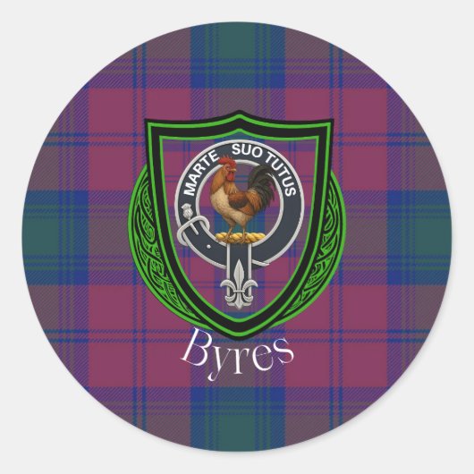 Byres Scottish Clan Tartan & Crest ラウンドシール (正面)