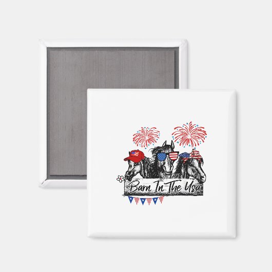 Byrn In The Usa Horses 7月おもしろい4日 マグネット (正面/裏面)
