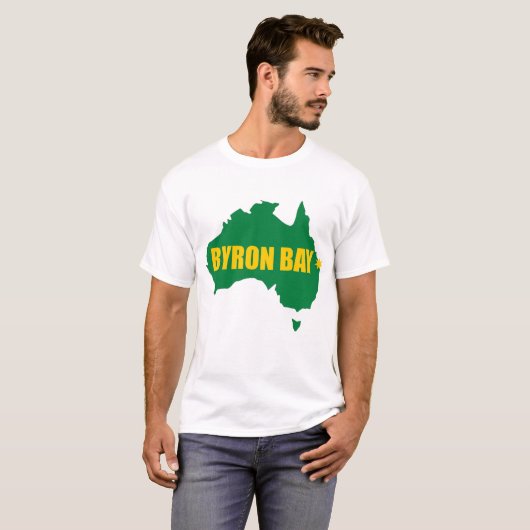 Byron湾の緑および金ゴールドの地図のTシャツ Tシャツ (正面フル)