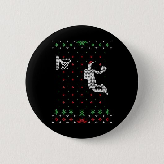 Bysketbyll Ugly Christmas Xmas Fun Santa Dunking  缶バッジ (正面)