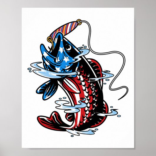 Byss魚釣りアメリカ国旗の魚おもしろいの父親の日 ポスター (正面)