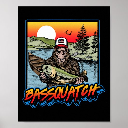 Byssquatch! Funny Byss Fishing Sasquatch Retro 80s ポスター (正面)