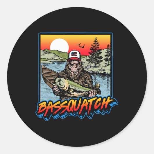 Byssquatch! Funny Byss Fishing Sasquatch Retro 80s ラウンドシール (正面)