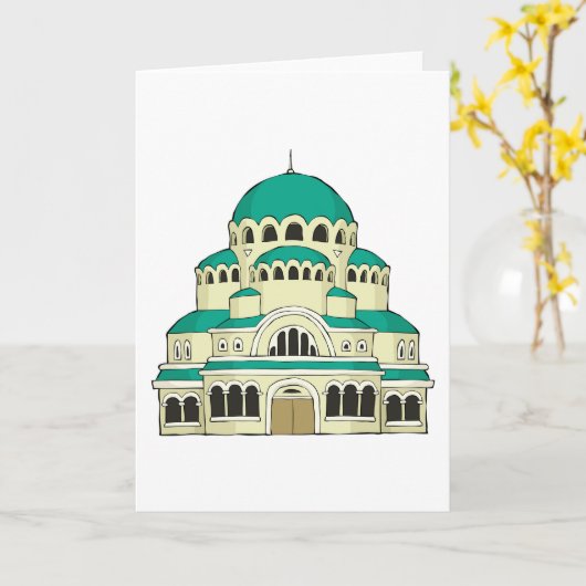 Byzantine Architecture Teal Dome Cathedral カード (黄色い花)