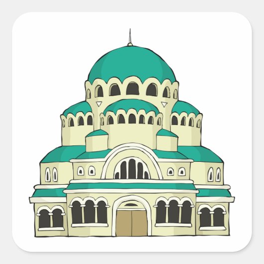 Byzantine Architecture Teal Dome Cathedral スクエアシール (正面)