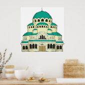 Byzantine Architecture Teal Dome Cathedral ポスター (キッチン)
