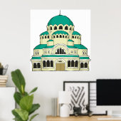 Byzantine Architecture Teal Dome Cathedral ポスター (ホームオフィス)