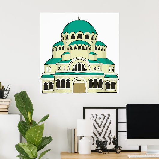 Byzantine Architecture Teal Dome Cathedral ポスター (ホームオフィス)