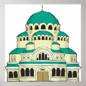 Byzantine Architecture Teal Dome Cathedral ポスター (正面)