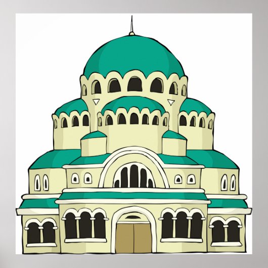 Byzantine Architecture Teal Dome Cathedral ポスター (正面)