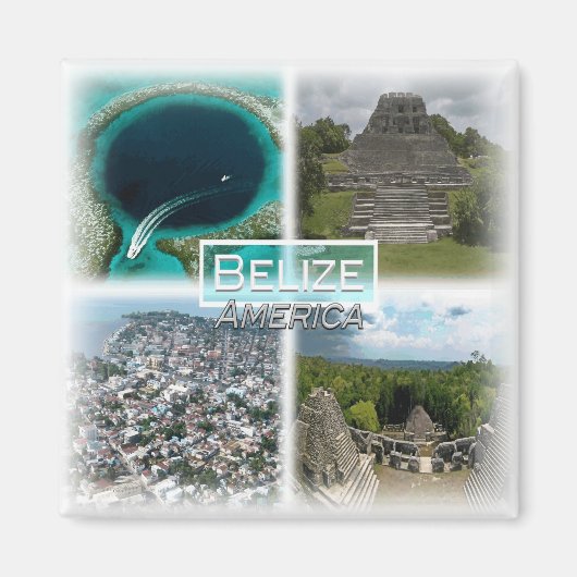 BZ0011アメリカ,ベリーズ,ブルー素晴らしホール,冷蔵庫 マグネット (正面)
