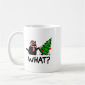 Cにおもしろいクリスマスツリーを押し付ける黒猫ギフト コーヒーマグカップ (左)
