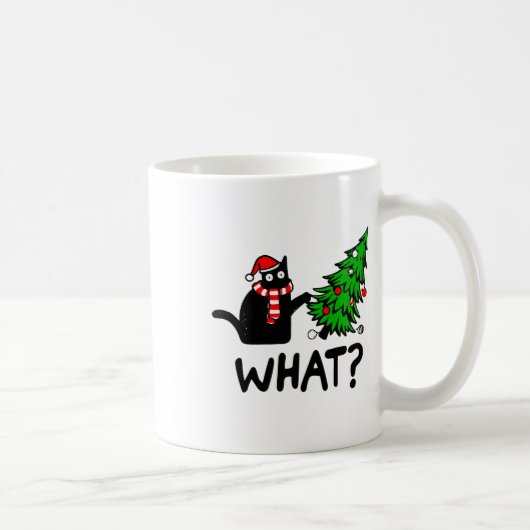 Cにおもしろいクリスマスツリーを押し付ける黒猫ギフト コーヒーマグカップ (右)