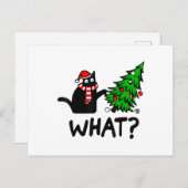 Cにおもしろいクリスマスツリーを押し付ける黒猫ギフト シーズンポストカード (正面/裏面)