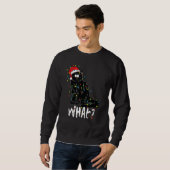 Cにおもしろいクリスマスツリーを押し付ける黒猫ギフト スウェットシャツ (正面フル)