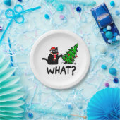 Cにおもしろいクリスマスツリーを押し付ける黒猫ギフト ペーパープレート (パーティー)