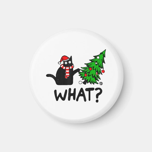 Cにおもしろいクリスマスツリーを押し付ける黒猫ギフト マグネット (正面)