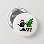 Cにおもしろいクリスマスツリーを押し付ける黒猫ギフト 缶バッジ (正面&裏面)