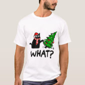 Cにおもしろいクリスマスツリーを押し付ける黒猫ギフト Tシャツ (正面)