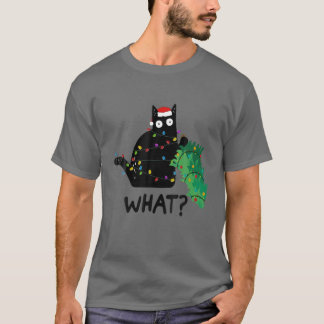 Cにおもしろいクリスマスツリーを押し付ける黒猫ギフト Tシャツ